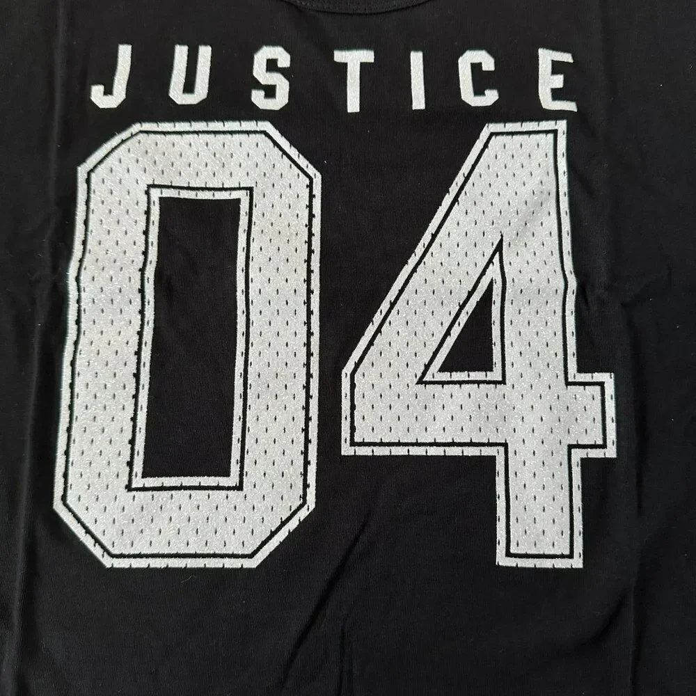 Justice Girls Armstrip Boxy Tee Varsity Short Sleeve Shirt in Black -7